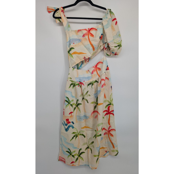 NWT Farm Rio Copacabana Linen Blend Cutout Midi Dress size S #1F460 - Picture 2 of 13